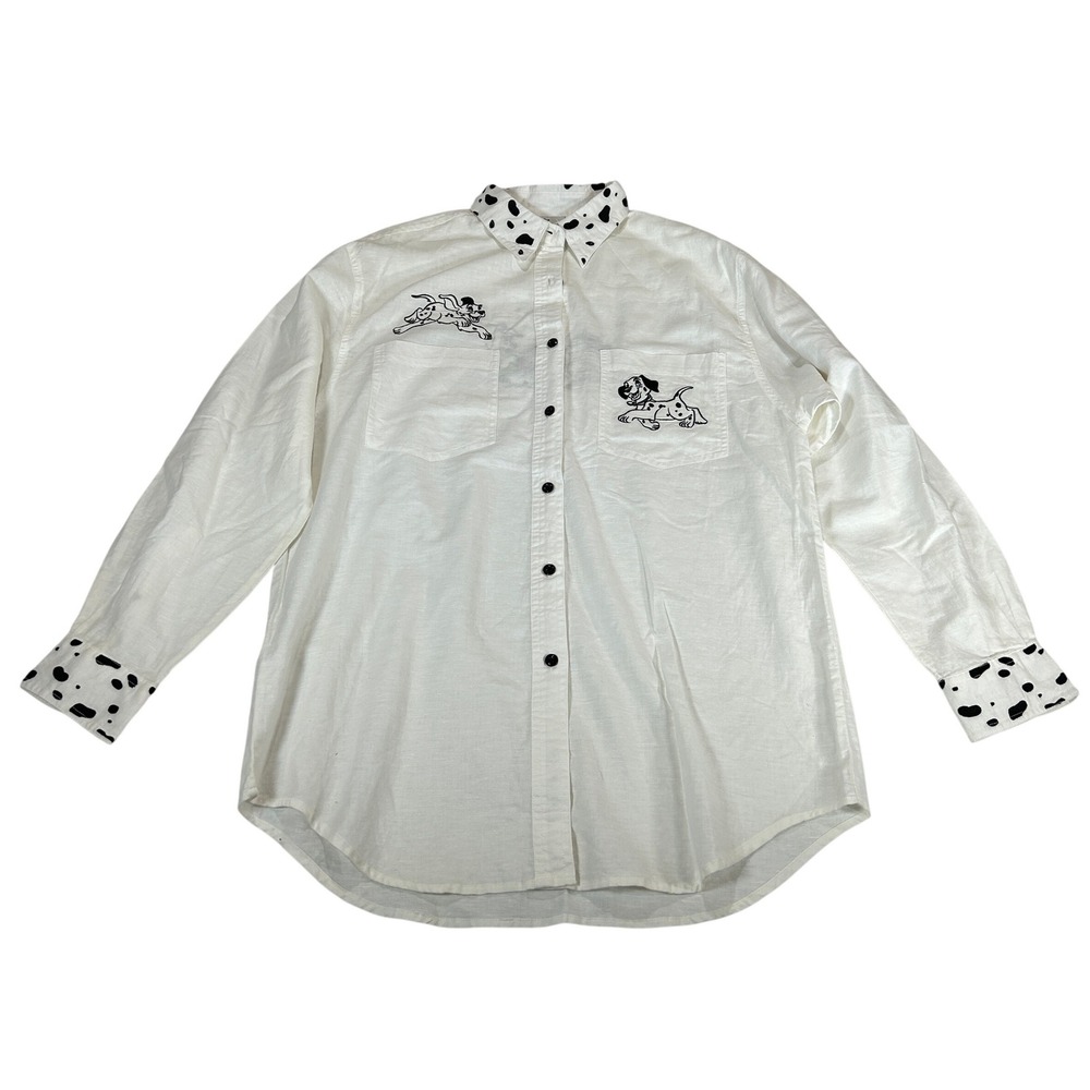 Vintage Disney Store 101 Dalmatians Linen Blend Button Up Shirt White Medium